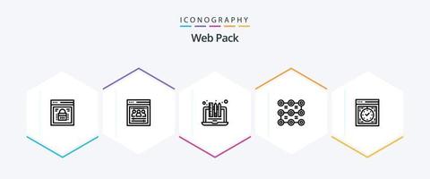 Web Pack 25 Line icon pack including security. pattern. web team. lock. laptop vector