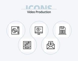 paquete de iconos de línea de producción de video 5 diseño de iconos. editor de audio digital. edición de audio objetivo fotográfico. video viral. publicidad en video vector