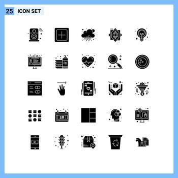 Modern Set of 25 Solid Glyphs Pictograph of idea design new forming weather Editable Vector Design Elements
