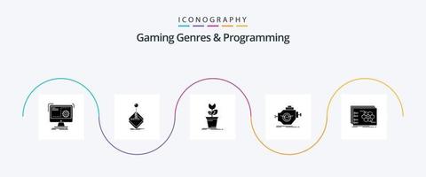 Gaming Genres And Programming Glyph 5 Icon Pack Including machine. engine. joystick. plant. mario vector