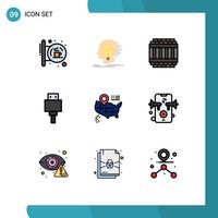 Set of 9 Modern UI Icons Symbols Signs for usb file idea devices jail Editable Vector Design Elements