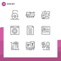 Universal Icon Symbols Group of 9 Modern Outlines of test page tank interface pollution Editable Vector Design Elements