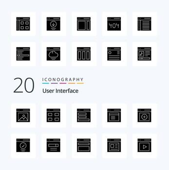 paquete de iconos de 20 glifos sólidos de interfaz de usuario como interfaz de usuario de comunicación modal vector