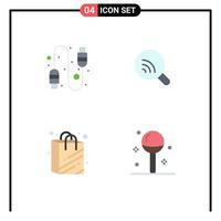 conjunto de iconos planos de interfaz móvil de 4 pictogramas de señal de búsqueda de supermercado de cable bebidas elementos de diseño vectorial editables vector