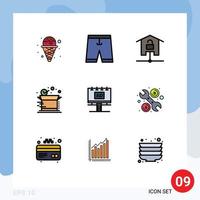 Mobile Interface Filledline Flat Color Set of 9 Pictograms of shipping delivery shorts box smart home Editable Vector Design Elements