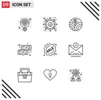 9 Universal Outlines Set for Web and Mobile Applications sale badge environment sweets dessert Editable Vector Design Elements
