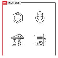 Pack of 4 creative Filledline Flat Colors of grid coin crain crypto currency microphone construction Editable Vector Design Elements