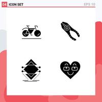 Set of 4 Vector Solid Glyphs on Grid for bicycle computing sport tongs infrastructure Editable Vector Design Elements