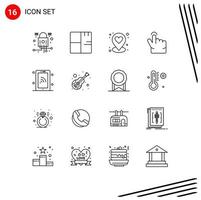Pictogram Set of 16 Simple Outlines of technology network plant touch finger Editable Vector Design Elements