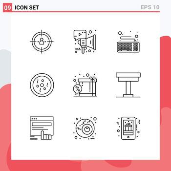 Modern Set of 9 Outlines and symbols such as box petri speaker dish keyboard Editable Vector Design Elements