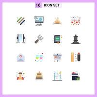 conjunto de 16 iconos de interfaz de usuario modernos símbolos signos para computadora de datos web luna de miel boda colgante paquete editable de elementos creativos de diseño de vectores