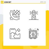 Modern Set of 4 Filledline Flat Colors Pictograph of call app firefighter building component Editable Vector Design Elements