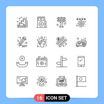 Group of 16 Modern Outlines Set for business preference health favorite power Editable Vector Design Elements