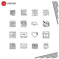 Set of 16 Modern UI Icons Symbols Signs for art optimization dna media engine Editable Vector Design Elements