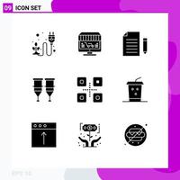 Modern Set of 9 Solid Glyphs Pictograph of medical blood store page extension Editable Vector Design Elements