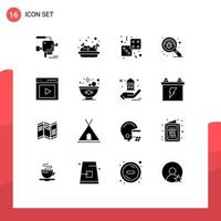 Modern Set of 16 Solid Glyphs Pictograph of content virus casino search bug Editable Vector Design Elements