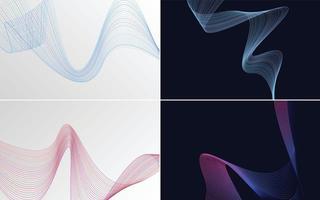 Set of 4 geometric wave pattern background Abstract waving line vector