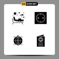 Group of 4 Solid Glyphs Signs and Symbols for sunbed globe appliances technology card Editable Vector Design Elements