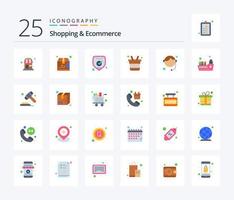 paquete de iconos de 25 colores planos de compras y comercio electrónico, incluido el usuario. teléfono. proteccion. cesta de la compra. cesta vector