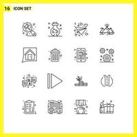 Pictogram Set of 16 Simple Outlines of contact us blast letter mountain hill Editable Vector Design Elements