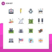 Group of 16 Flat Colors Signs and Symbols for sweep clean robotic broom space Editable Pack of Creative Vector Design Elements