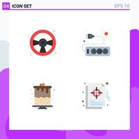 Pack of 4 creative Flat Icons of racing car part play socket focus Editable Vector Design Elements