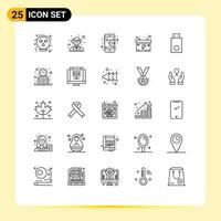 Mobile Interface Line Set of 25 Pictograms of technology electronics gear dongle car Editable Vector Design Elements