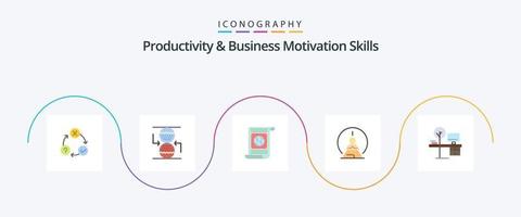 Productivity And Business Motivation Skills Flat 5 Icon Pack Including mental. concentration. sandclock. mental concentration. world vector