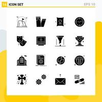 Set of 16 Vector Solid Glyphs on Grid for masks machine farming compass time Editable Vector Design Elements