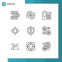 Group of 9 Modern Outlines Set for technology cyber telephone cashless light Editable Vector Design Elements