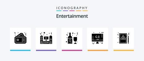 paquete de iconos de glifo 5 de entretenimiento que incluye pantalla. k. sonido. vino. botella. diseño de iconos creativos vector