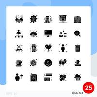 Mobile Interface Solid Glyph Set of 25 Pictograms of video learning microphone education presentation Editable Vector Design Elements