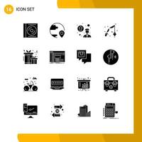 Mobile Interface Solid Glyph Set of 16 Pictograms of christmas hobbies location fishing promotion concept Editable Vector Design Elements