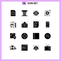 Set of 16 Modern UI Icons Symbols Signs for decoration investment cpu currency look Editable Vector Design Elements