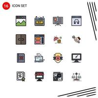 Flat Color Filled Line Pack of 16 Universal Symbols of decor website analytics security page Editable Creative Vector Design Elements