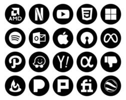 Paquete de 20 íconos de redes sociales que incluye la búsqueda de aversión apple yahoo path vector