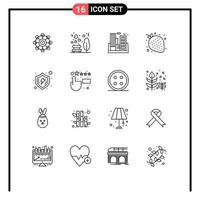 Universal Icon Symbols Group of 16 Modern Outlines of protect sweet factory strawberry company Editable Vector Design Elements