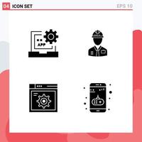 Editable Vector Line Pack of 4 Simple Solid Glyphs of app labour development industry web Editable Vector Design Elements