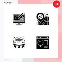 4 Universal Solid Glyphs Set for Web and Mobile Applications analysis happy seo place holder women Editable Vector Design Elements