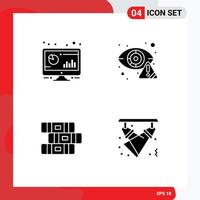 4 Thematic Vector Solid Glyphs and Editable Symbols of analytic internet monitor cyber notebook Editable Vector Design Elements