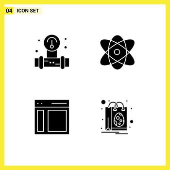 conjunto moderno de 4 pictogramas de glifos sólidos de la interfaz del manómetro barra lateral de física del agua elementos de diseño vectorial editables vector