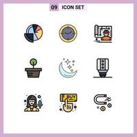 Universal Icon Symbols Group of 9 Modern Filledline Flat Colors of night nature machine tree engineer Editable Vector Design Elements