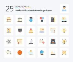 Modern Education And Knowledge Power 25 Flat Color icon pack including pen. alphabet. globe. basic. abc vector