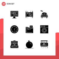 Stock Vector Icon Pack of 9 Line Signs and Symbols for app video automobile movie clock Editable Vector Design Elements