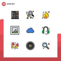 Modern Set of 9 Filledline Flat Colors Pictograph of cloudy data marketing cloud layout Editable Vector Design Elements