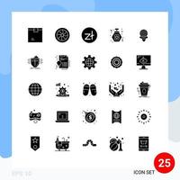 Editable Vector Line Pack of 25 Simple Solid Glyphs of sport party wheel night money Editable Vector Design Elements