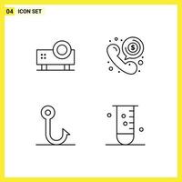 Set of 4 Modern UI Icons Symbols Signs for multimedia talk slide projector communication fishing Editable Vector Design Elements