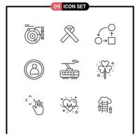 Group of 9 Outlines Signs and Symbols for smart user diagram person tactic Editable Vector Design Elements