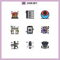 Universal Icon Symbols Group of 9 Modern Filledline Flat Colors of layer gate document door architecture Editable Vector Design Elements