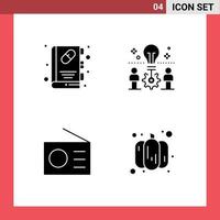 Pack of 4 creative Solid Glyphs of book devices medical book idea radio Editable Vector Design Elements